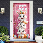 Aperturee - Aperturee Pink Floral Bunny Color Eggs Happy Easter Door Cover